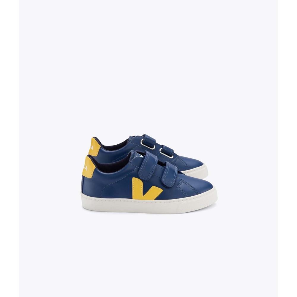 Veja ESPLAR LEATHER Kids\' Sneakers Navy/Yellow | NZ 813YXF